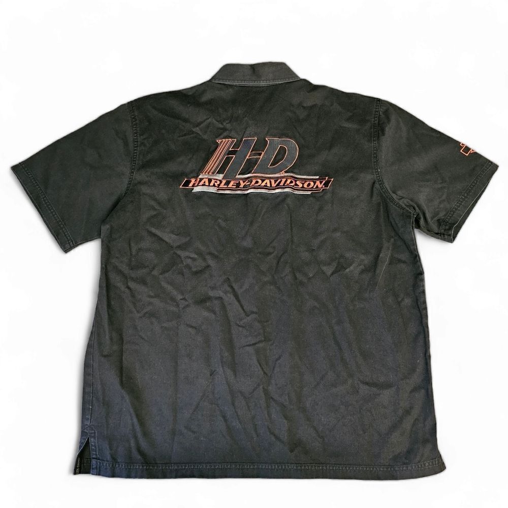 Harley-Davidson Embroidered Black Short Sleeve Button Front Shirt Mens Sz Large